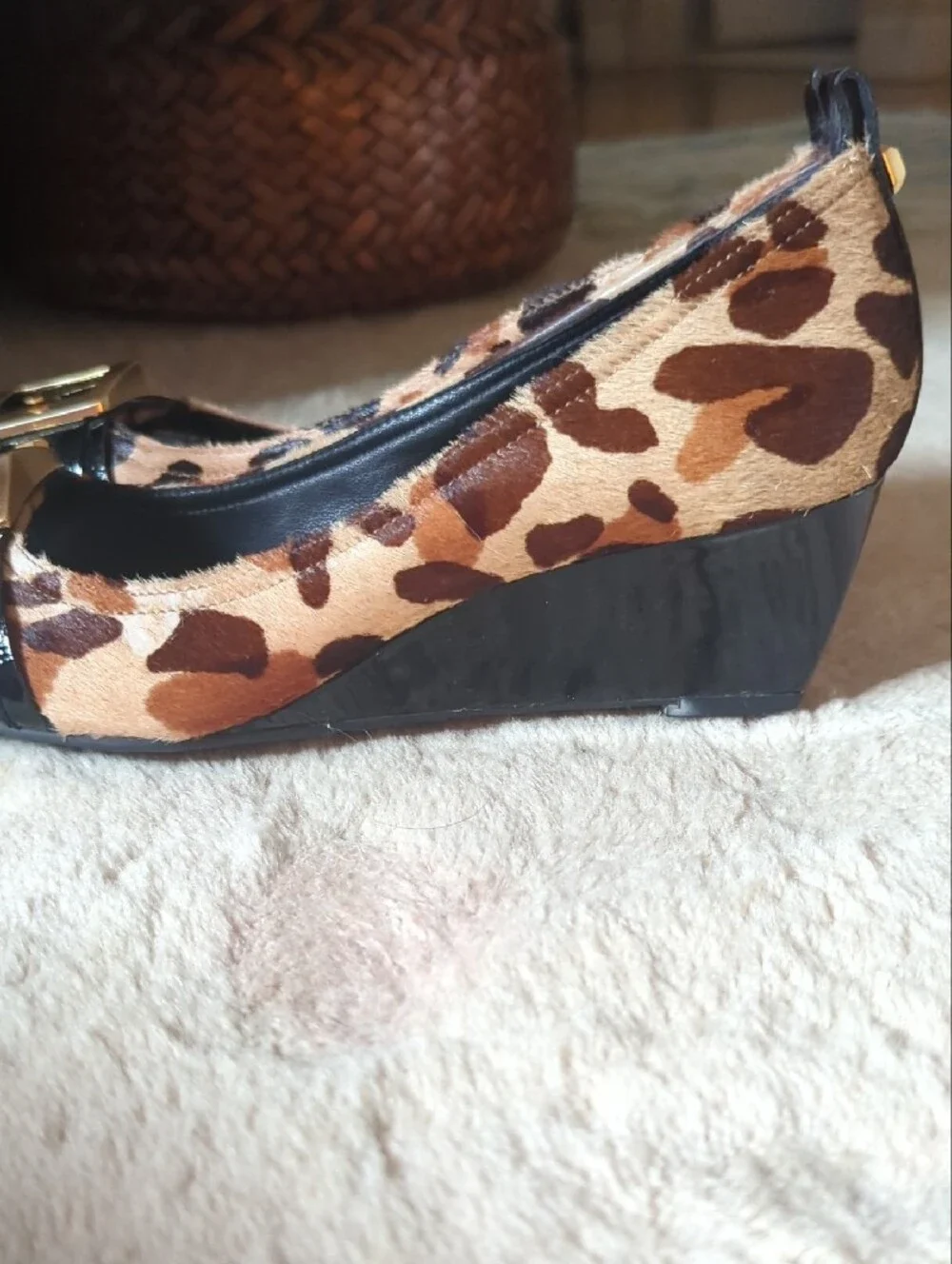 BCBGMaxAzria Leopard-Print Flats with Black Patent & Gold Buckle